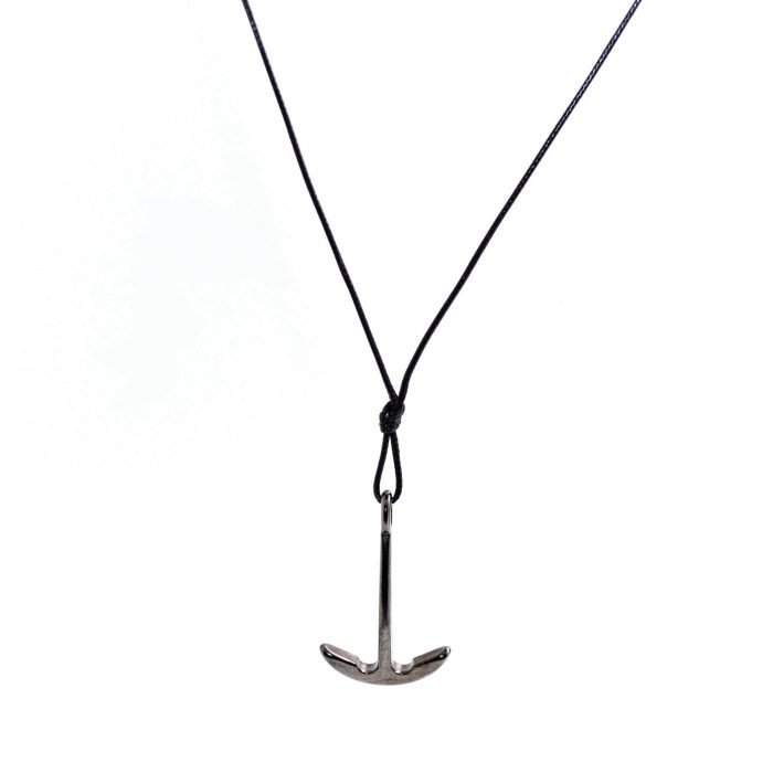 black snake cord necklace with metallic anchor