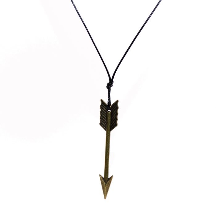 black snake cord necklace with metallic arrow