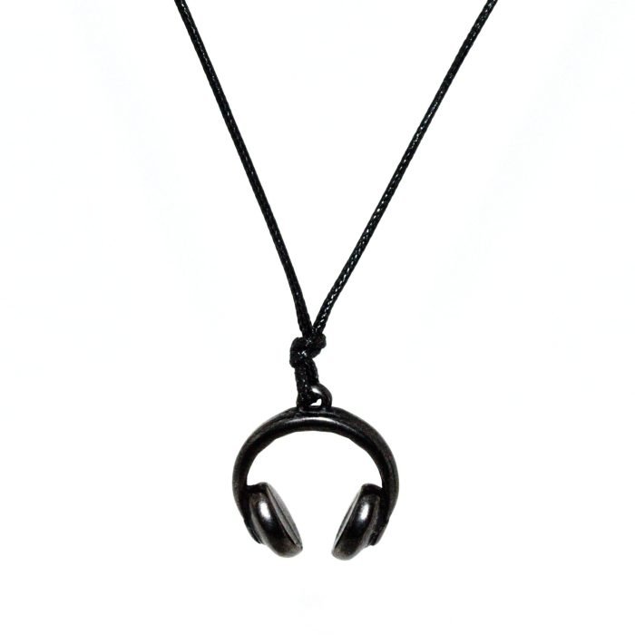 black snake cord necklace with headphones