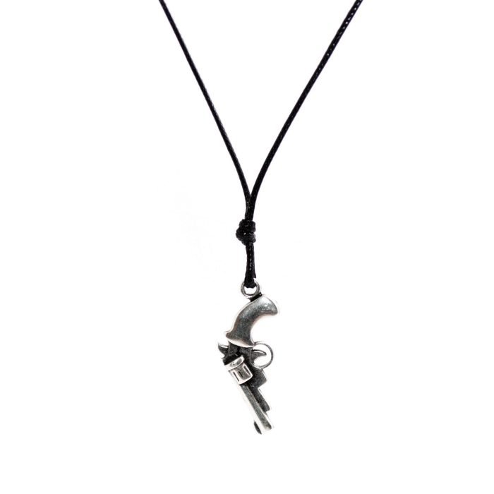 black snake cord necklace with metallic gun