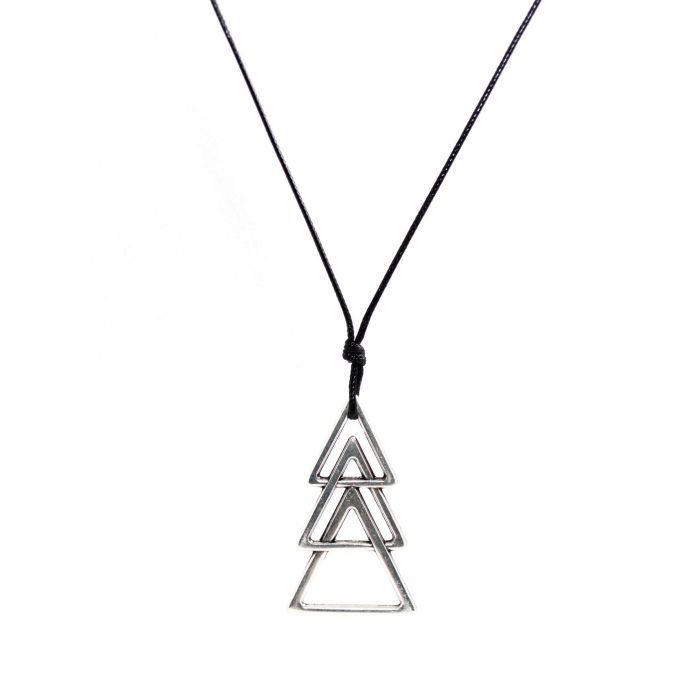 black snake cord necklace with metallic triangles