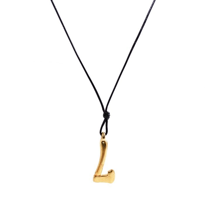 black snake cord necklace with gold metallic axe