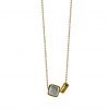 gold necklace with light blue ceramic cube