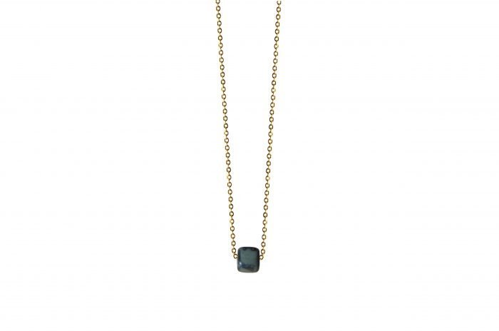 gold necklace with petrol ceramic cube