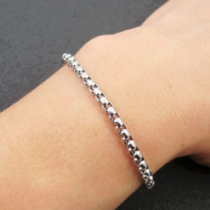 Round Box Chain Silver Bracelet 4mm