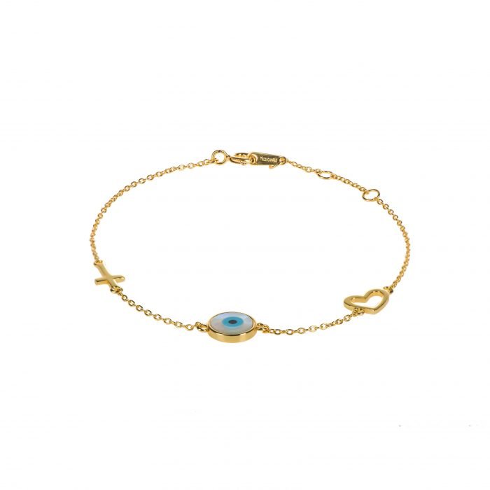 HEART CROSS EYE BRACELET - GOLD