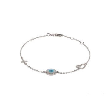 HEART CROSS EYE BRACELET – SILVER